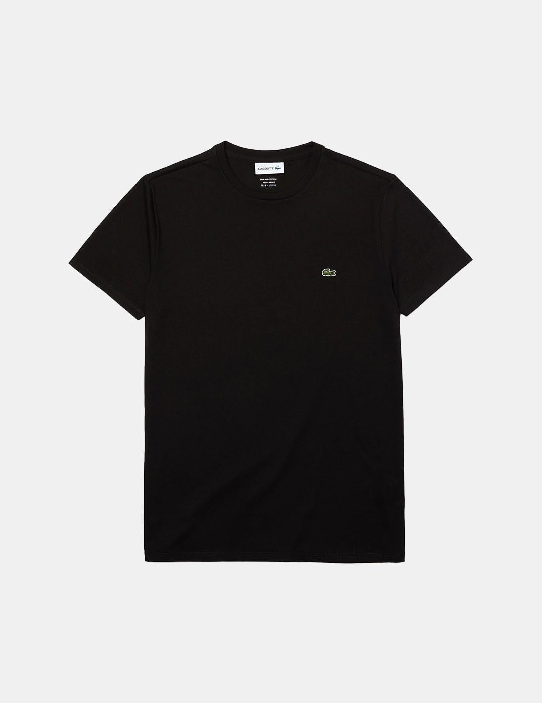 Camiseta Lacoste Negro Liso de Algodón Para Hombre