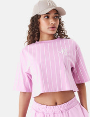 Camiseta New Era Pinstripe Crop Rosa