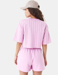 Camiseta New Era Pinstripe Crop Rosa