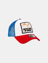 Gorra New Era Trucker Eagle Patch Blanco Rojo